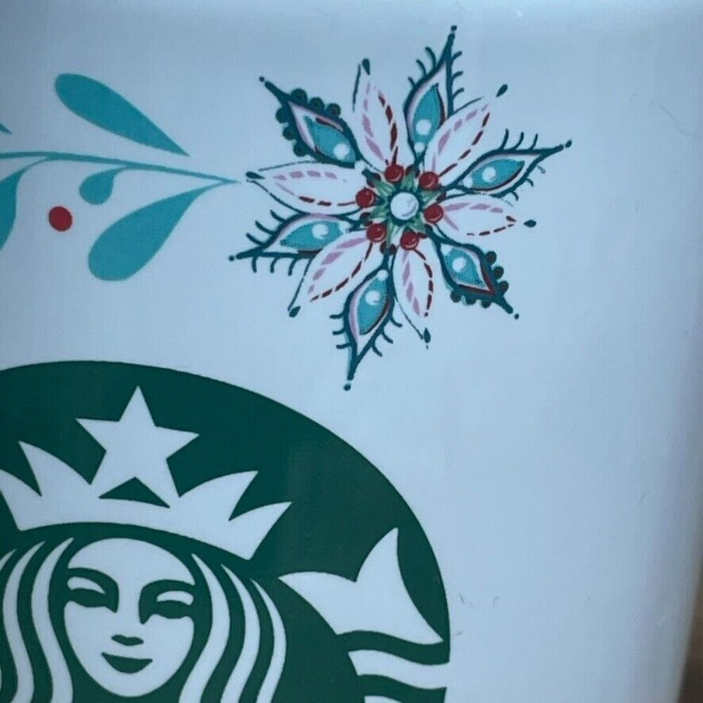 2 Starbucks 2020 Poinsettia Mistletoe Logo Holiday Red Handle Christmas Mug Pair - Picture 7 of 13
